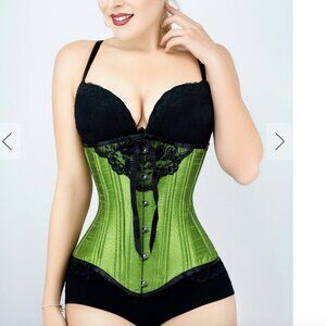 Green and Lace Corset Story Underbust, size 32", EUC, Burlesuque, Pinup,  XL